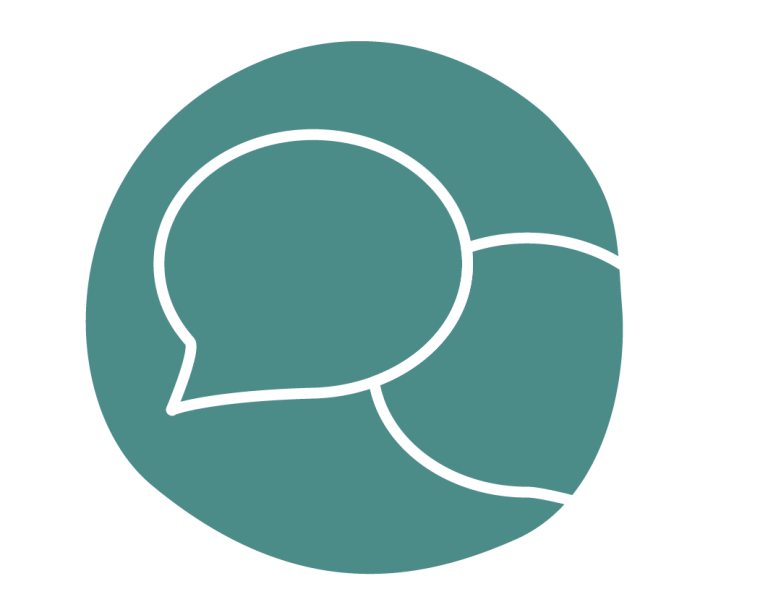 Mehr Infos zur psychologischen Onlineberatung Icon für psychologische Onlineberatung: Strichgrafik zeigt zwei stilisierte Sprechblasen, die einen Dialog darstellen